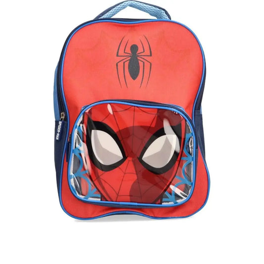 Mochila Infantil Spiderman Roja para Niños Escolar y Diario con Bolsillo Transparente Telarañas Azules Logotipo Oficial
