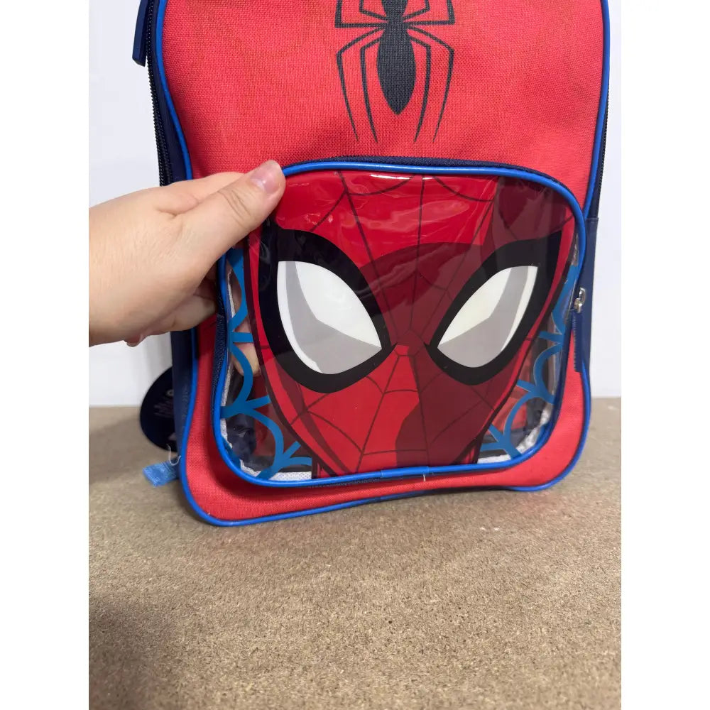 Mochila Infantil Spiderman Roja para Niños Escolar y Diario con Bolsillo Transparente Telarañas Azules Logotipo Oficial