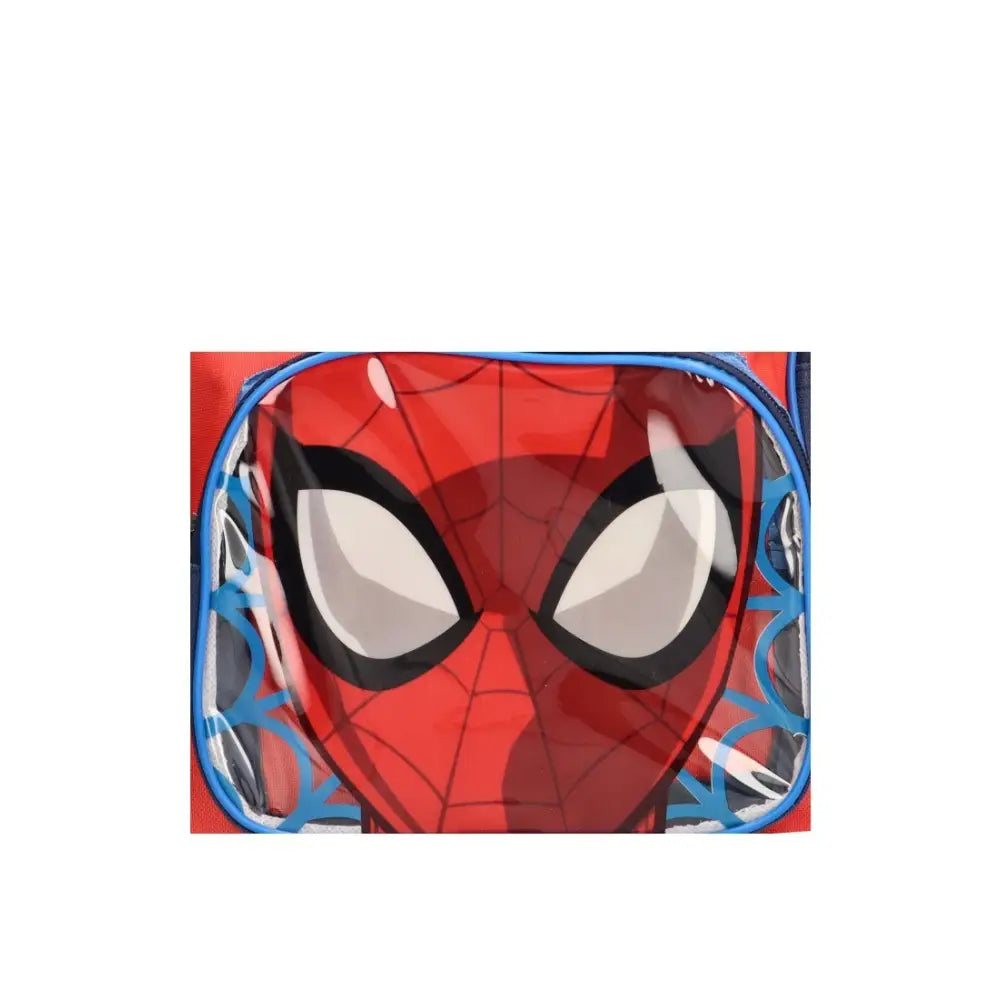 Mochila Infantil Spiderman Roja para Niños Escolar y Diario con Bolsillo Transparente Telarañas Azules Logotipo Oficial