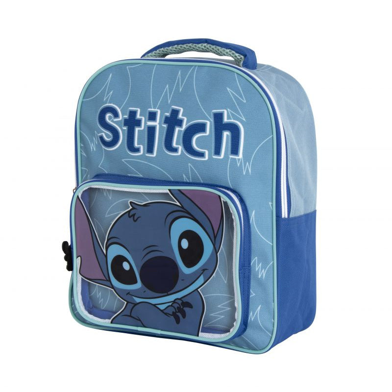 Mochila infantil Stitch Disney con bolsillo transparente 30x24,5x11cm