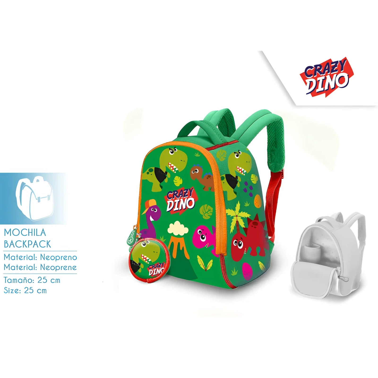Mochila Neopreno 25cm Crazy Dino - infantil