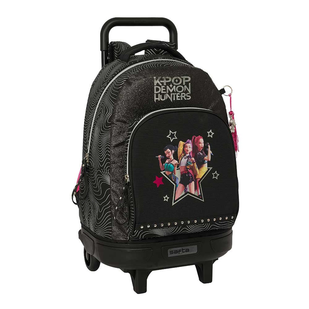 Mochila con ruedas Compact extraíble K-POP Demon Hunters - Huntrix ’Energy’ negra 33x22x45cm