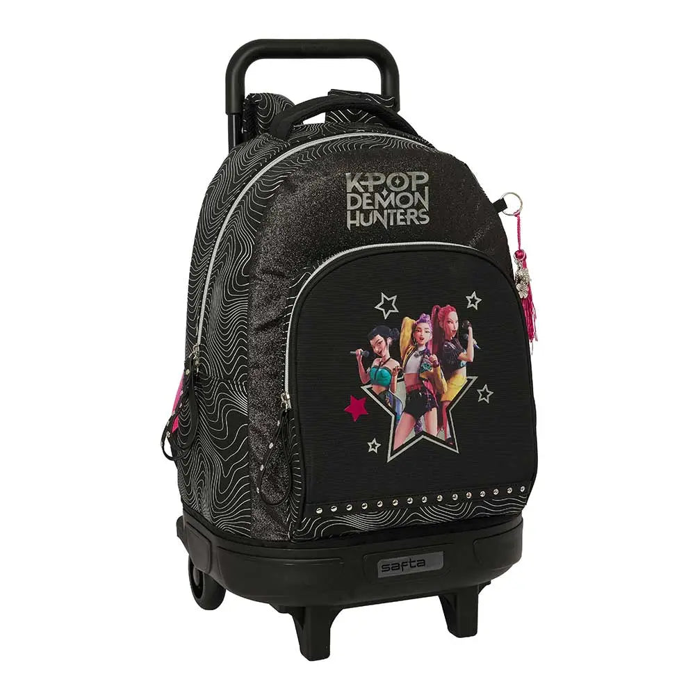 Mochila con ruedas Compact extraíble K-POP Demon Hunters - Huntrix ’Energy’ negra 33x22x45cm