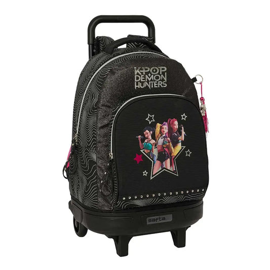 Mochila con ruedas Compact extraíble K-POP Demon Hunters - Huntrix ’Energy’ negra 33x22x45cm