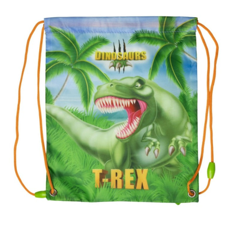 Mochila saco de cuerdas infantil Dinosaurios para merienda y almuerzo 30x25cm - Bolsa