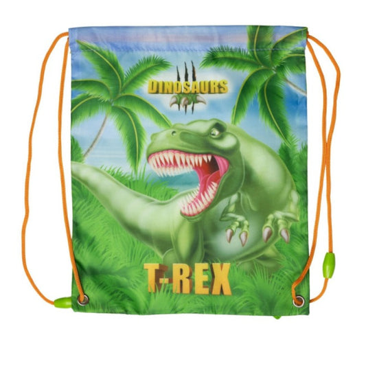 Mochila saco de cuerdas infantil Dinosaurios para merienda y almuerzo 30x25cm - Bolsa