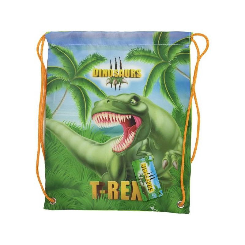 Mochila saco de cuerdas infantil Dinosaurios para merienda y almuerzo 30x25cm - Bolsa