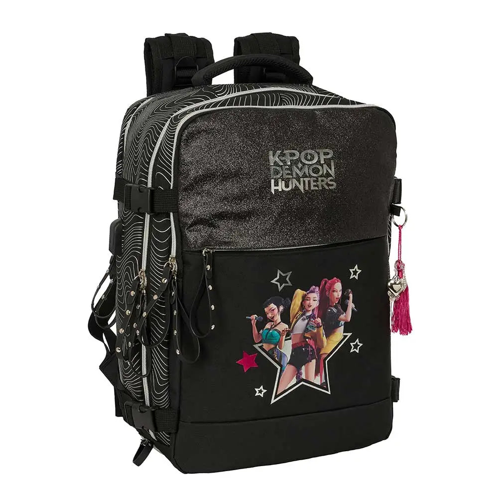 Mochila viaje cabina portátil 15,6’’ K-POP Demon Hunters - Huntrix ’Energy’ negra 29x19x44cm