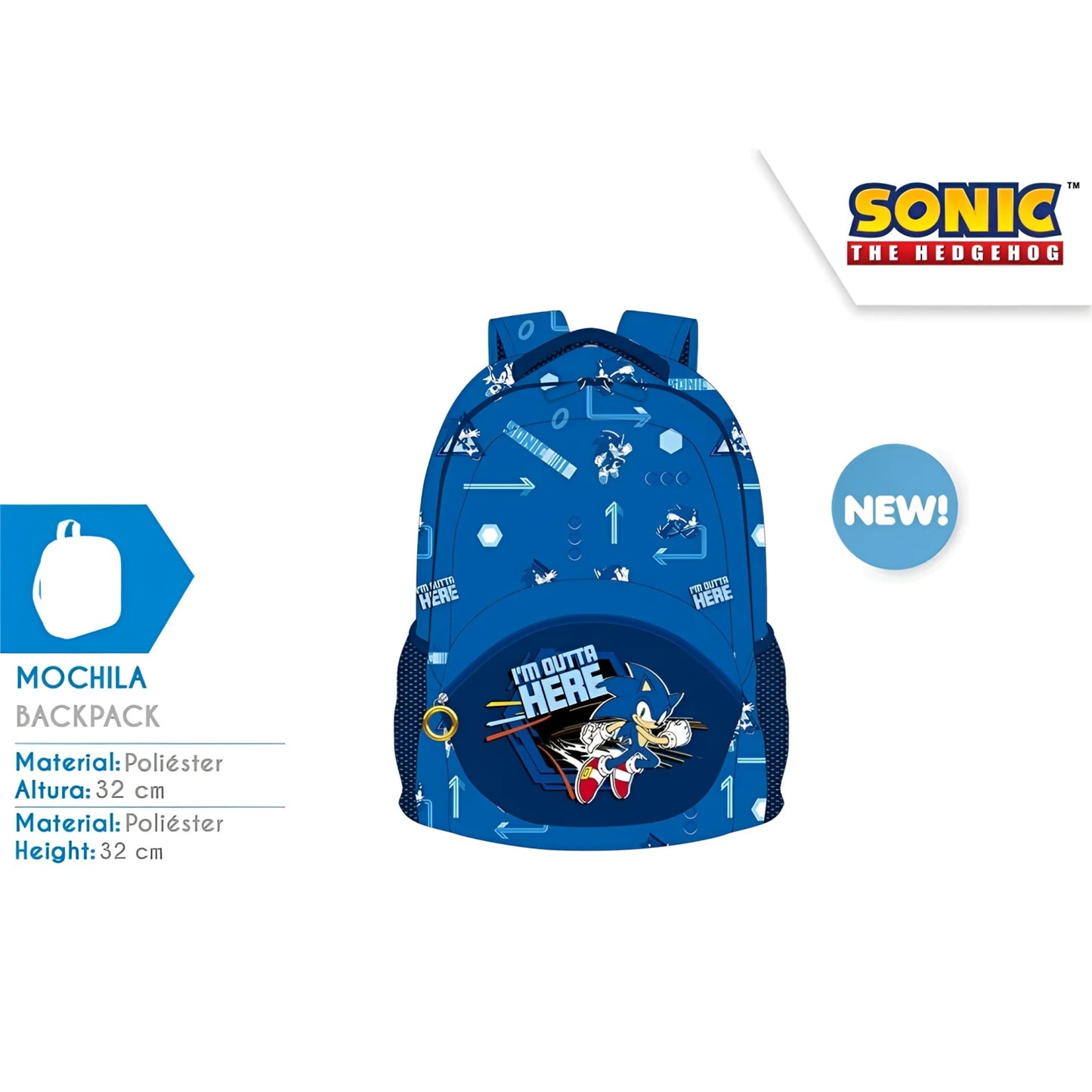 Mochilas Sonic 42X36X15cm - Mochila infantil