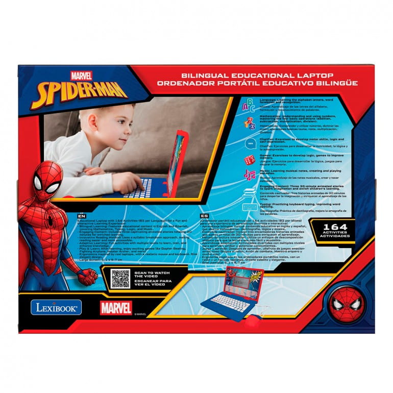 Ordenador bilingüe de Spiderman Marvel con 164 actividades (82 en cada idioma) - Juguete