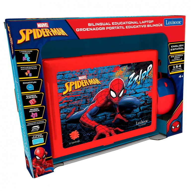 Ordenador bilingüe de Spiderman Marvel con 164 actividades (82 en cada idioma) - Juguete