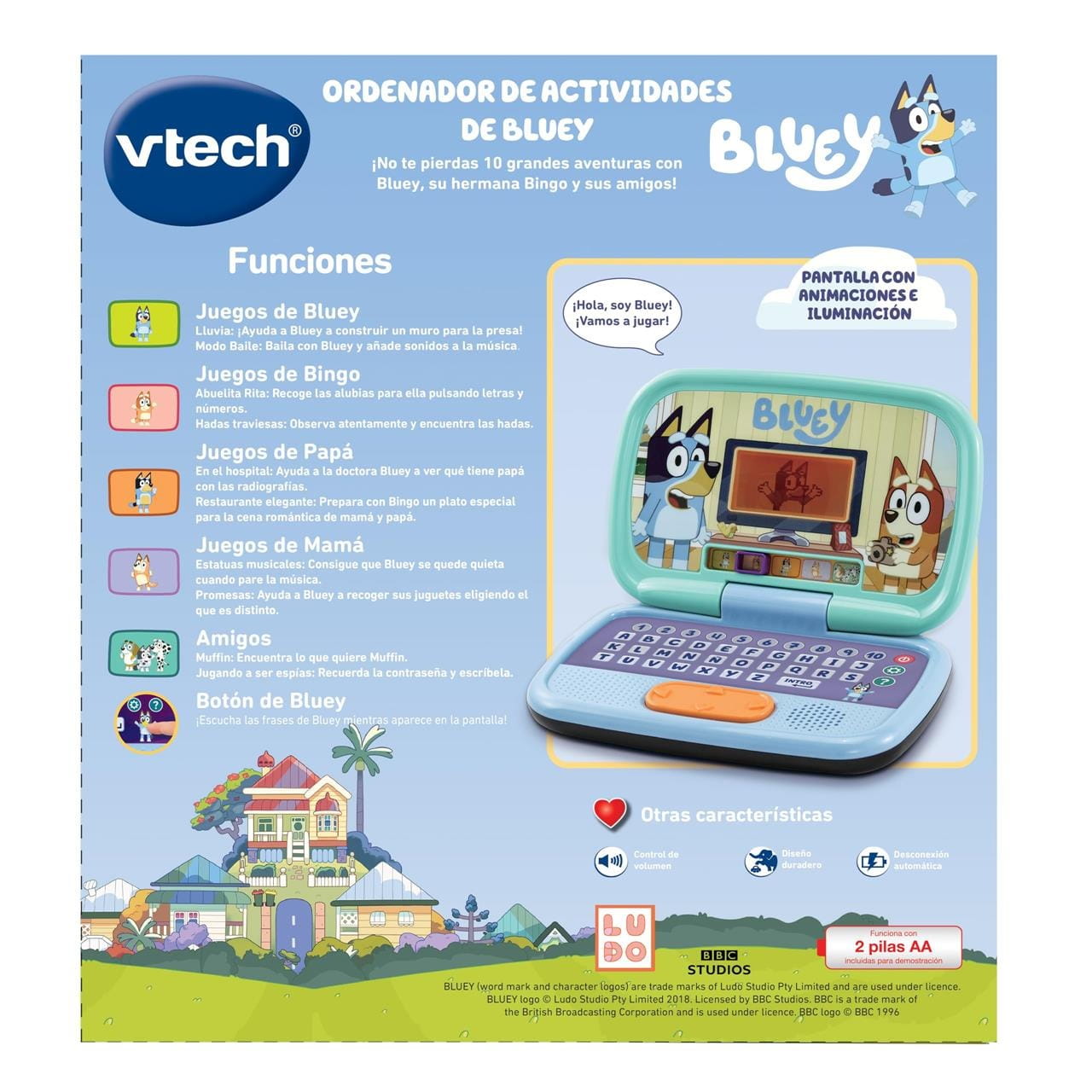 Ordenador Bluey de aprendizaje con 10 actividades y luz - Juguete