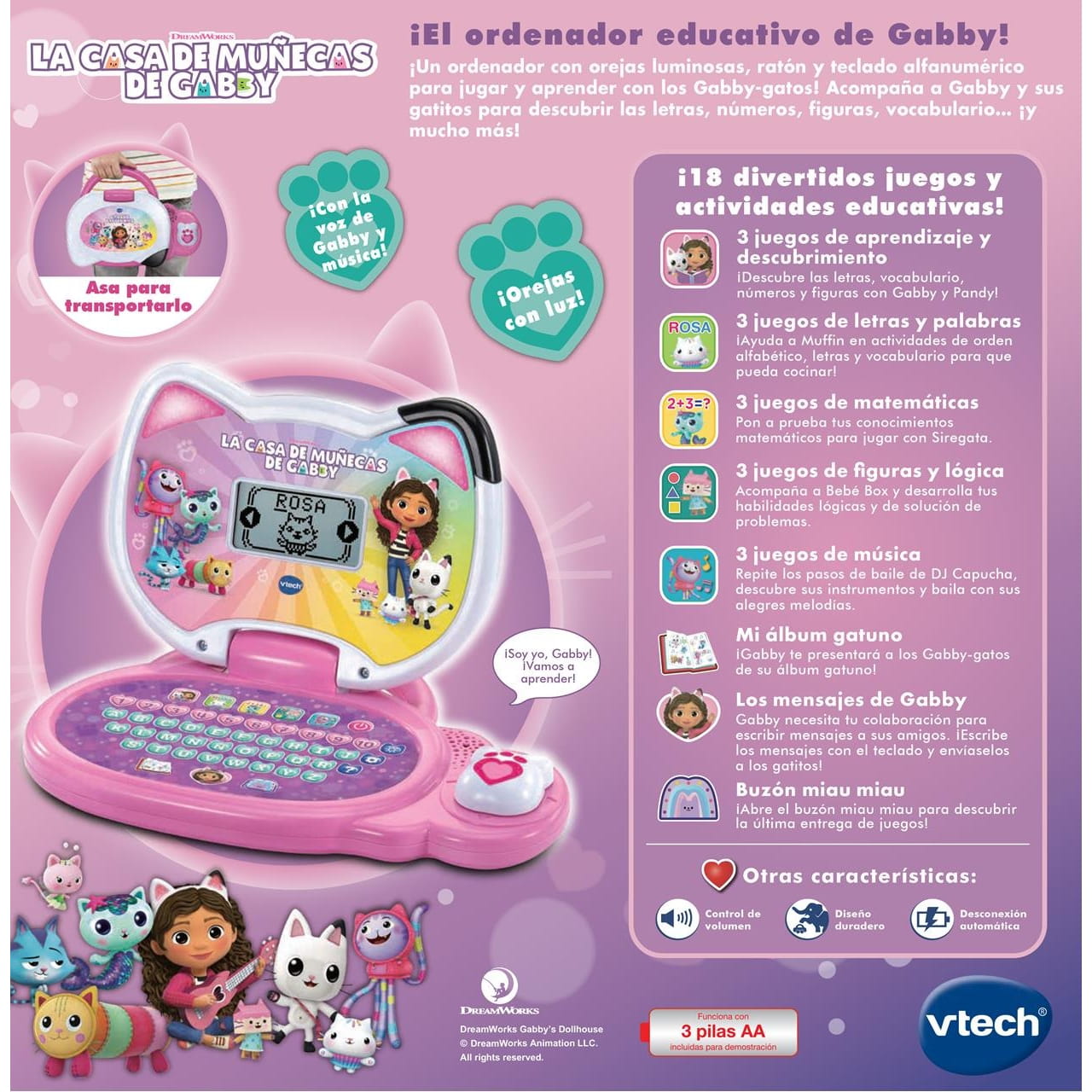 Ordenador Gabby´s Dollhouse educativo con más de 200 frases y melodías - Juguete
