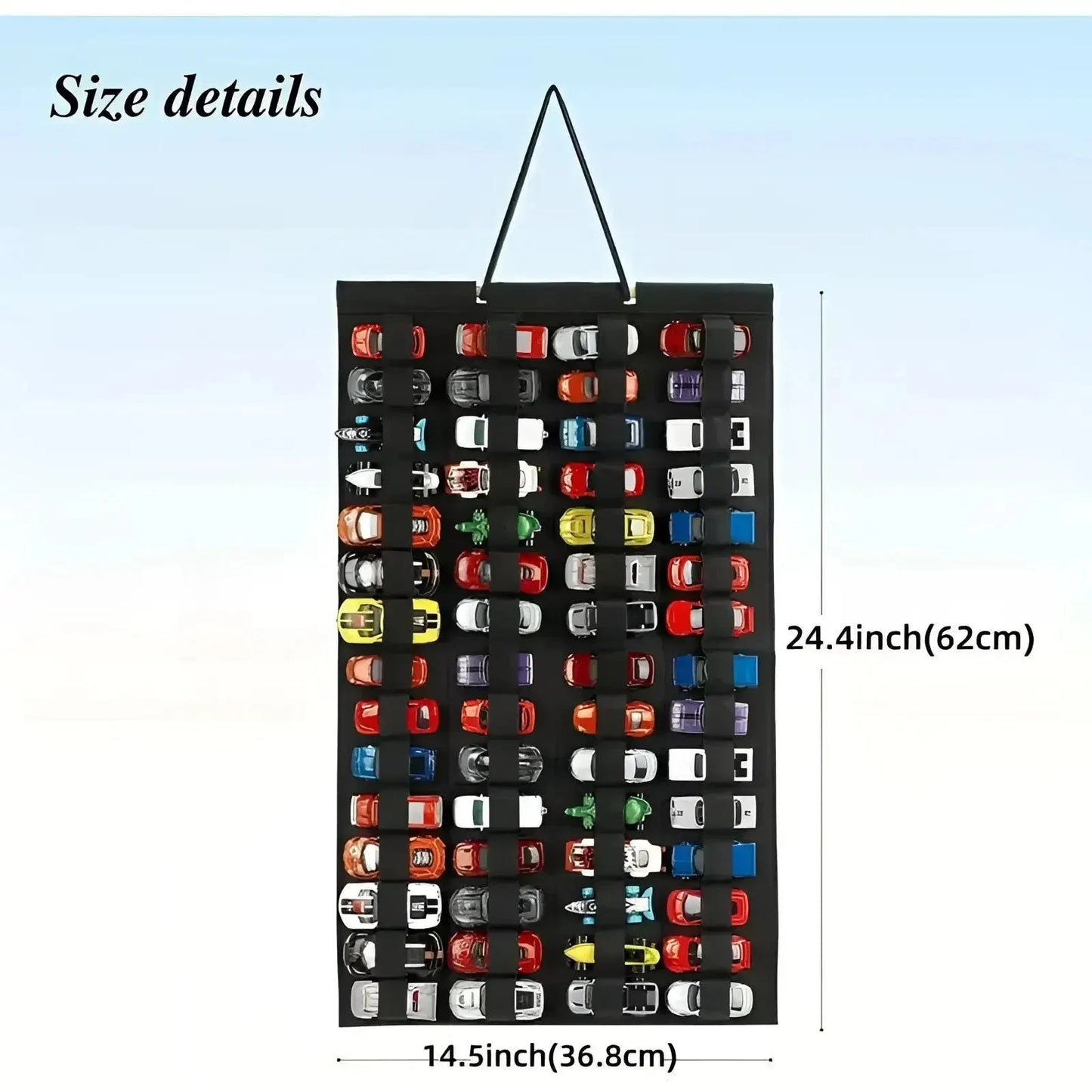 Organizador colgante para coches de juguete con tiras sujetarlos Negro