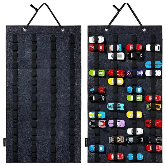 Organizador colgante para coches de juguete con tiras sujetarlos Negro