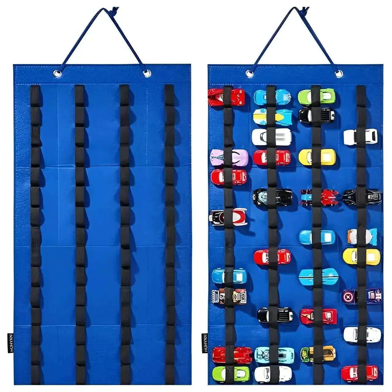Organizador colgante para coches de juguete con tiras sujetarlos Negro