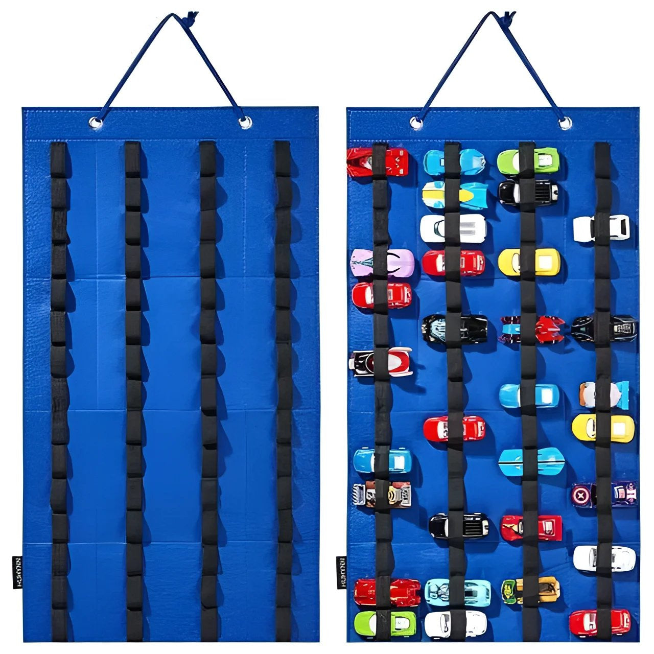 Organizador colgante para coches de juguete con tiras sujetarlos Negro