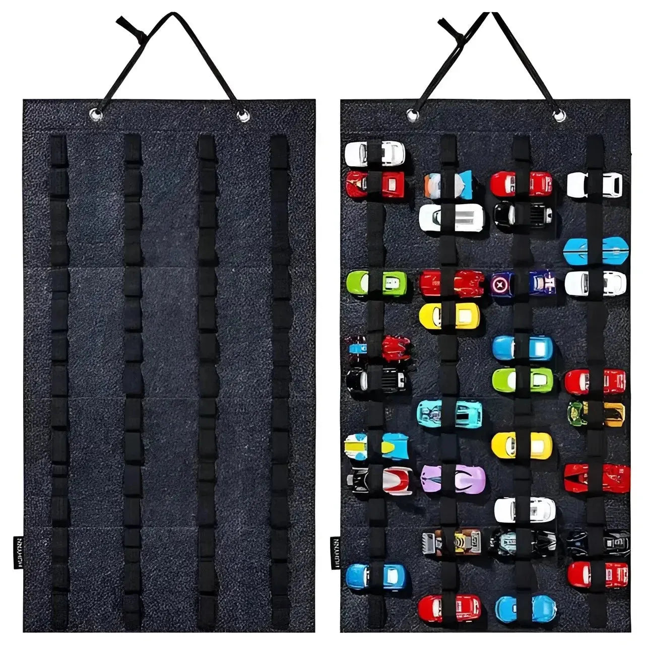 Organizador colgante para coches de juguete con tiras sujetarlos Negro