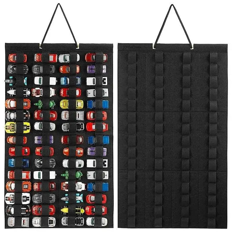 Organizador colgante para coches de juguete con tiras sujetarlos Negro