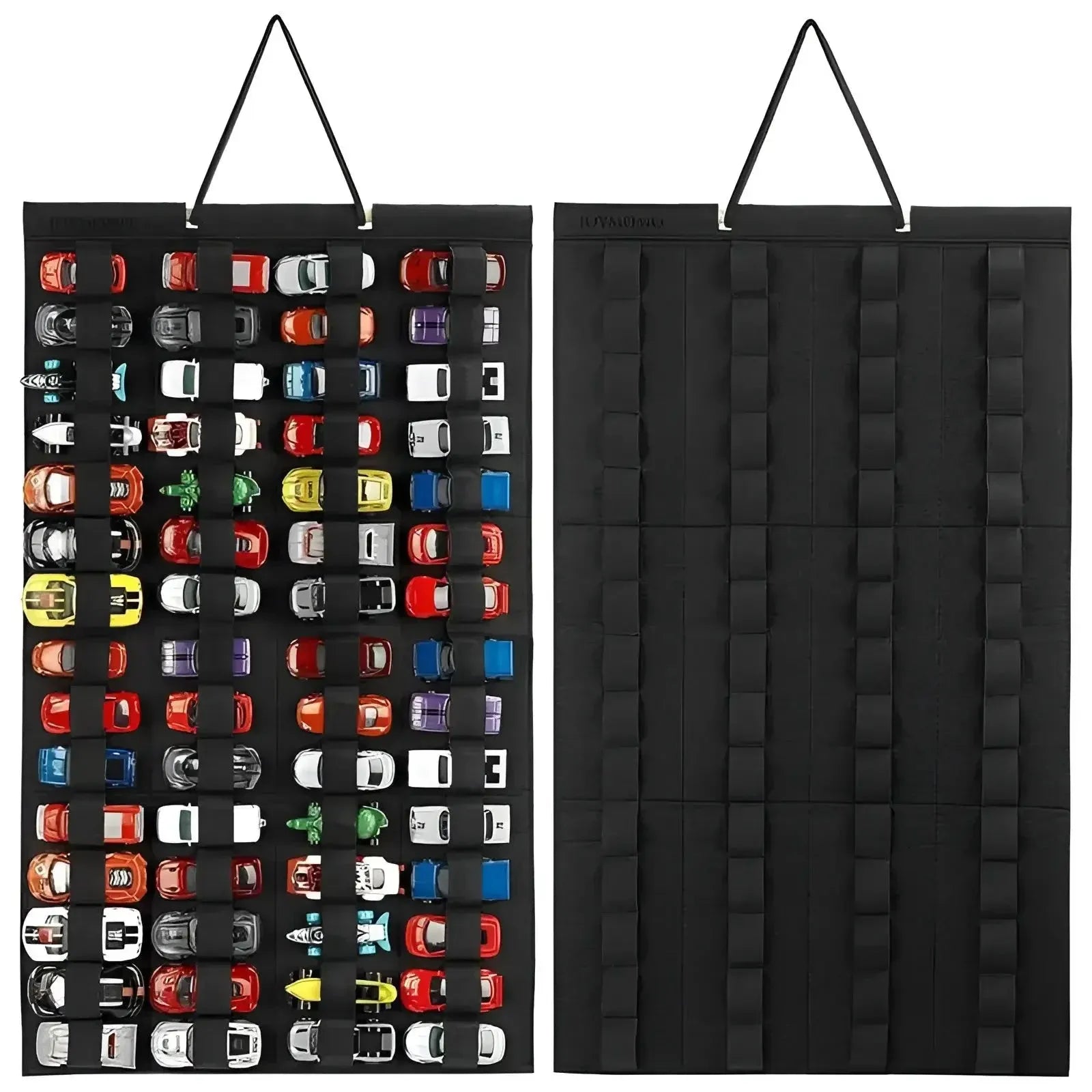 Organizador colgante para coches de juguete con tiras sujetarlos Negro