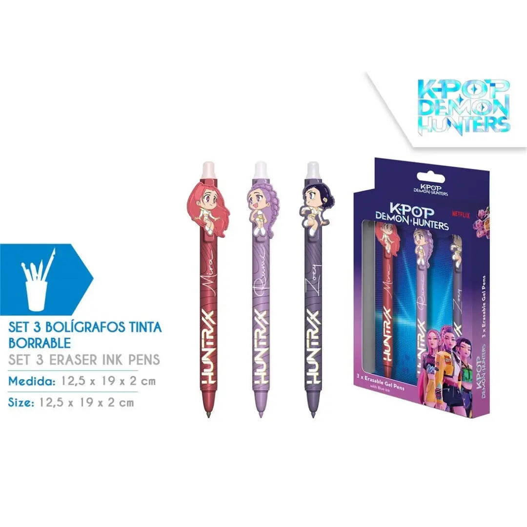 Pack 3 bolígrafos tinta borrable K-POP DEMON HUNTERS - bolígrafo