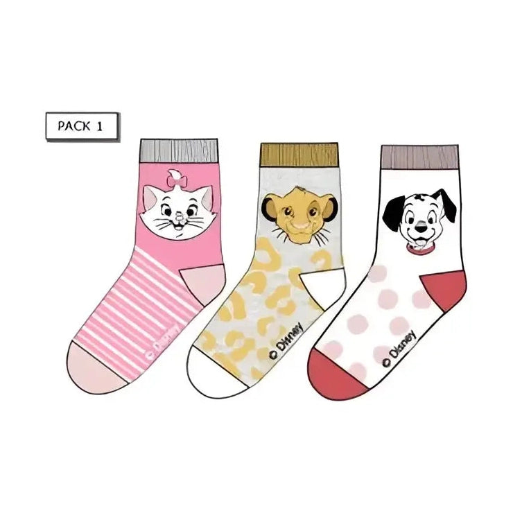 Pack 3 calcetines infantiles DISNEY con MARIE SIMBA Y 101 DÁLMATAS 1