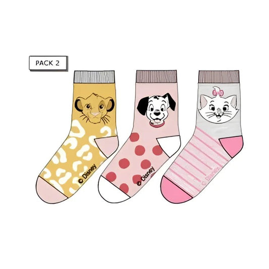 Pack 3 calcetines infantiles DISNEY con MARIE SIMBA Y 101 DÁLMATAS amarillo 31/34