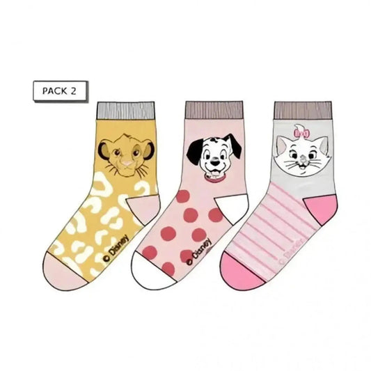 Pack 3 calcetines infantiles DISNEY con MARIE SIMBA Y 101 DÁLMATAS amarillo 23/26