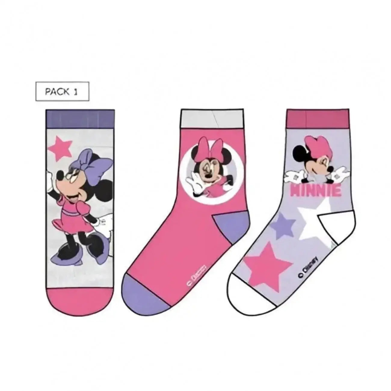 Pack 3 calcetines infantiles MINNIE MOUSE lila y rosa 31/34
