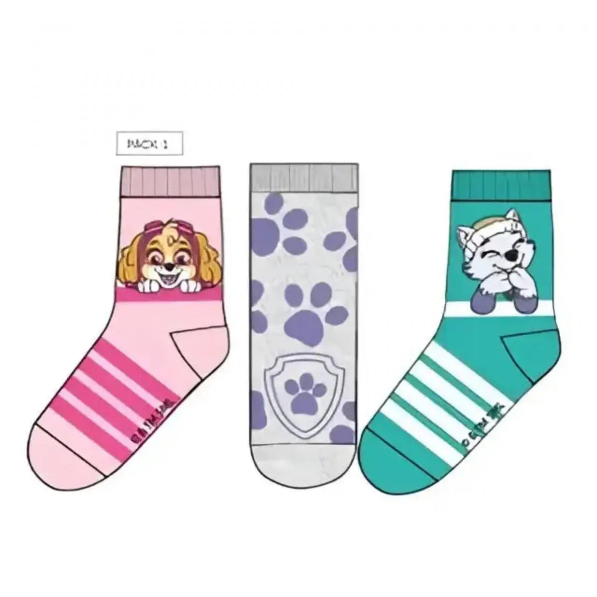 Pack 3 calcetines infantiles PAW PATROL PATRULLA CANINA Skye y Everest verde 23/26