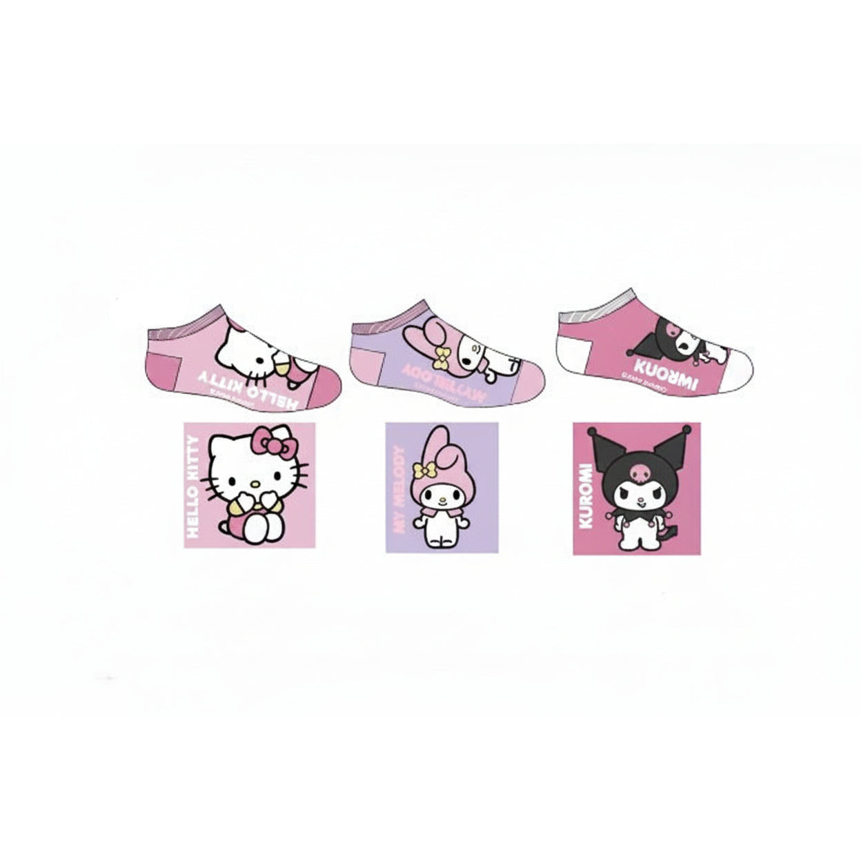 Pack 3 calcetines infantiles tobilleros Hello Kitty Kuromi Sanrio lila 31/34