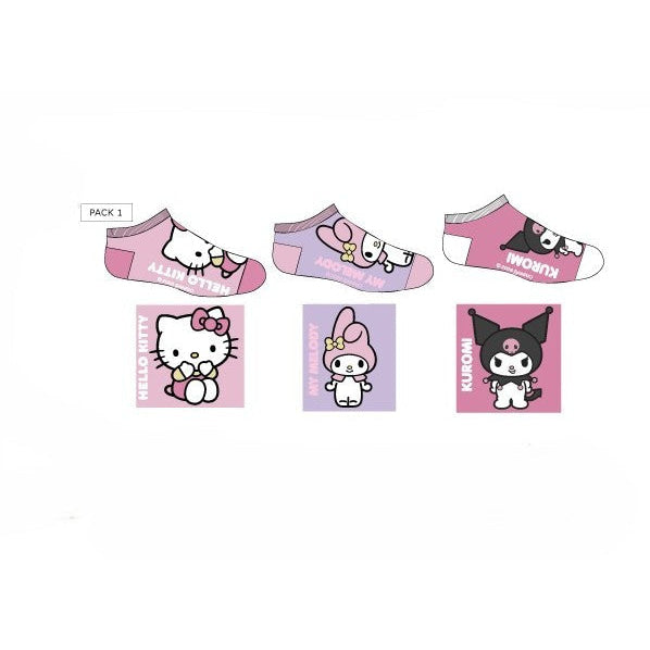 Pack 3 calcetines infantiles tobilleros Hello Kitty Kuromi Sanrio lila 31/34
