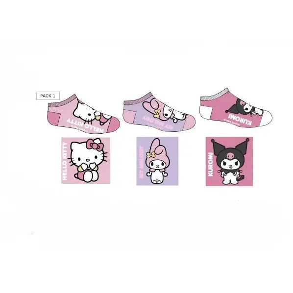 Pack 3 calcetines infantiles tobilleros Hello Kitty Kuromi Sanrio lila 27/30