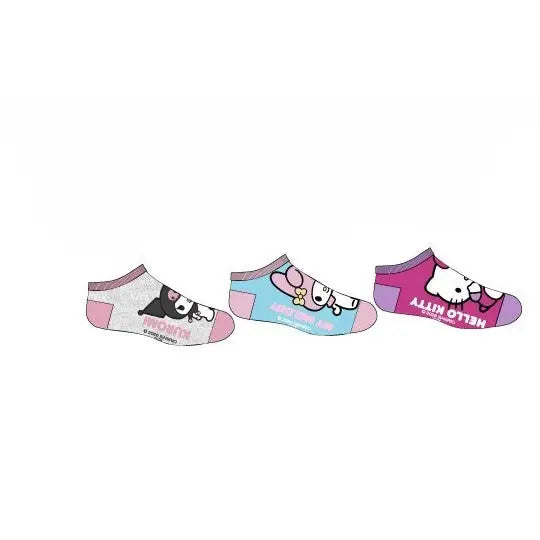 Pack 3 calcetines infantiles tobilleros Hello Kitty Kuromi Sanrio azul 23/26