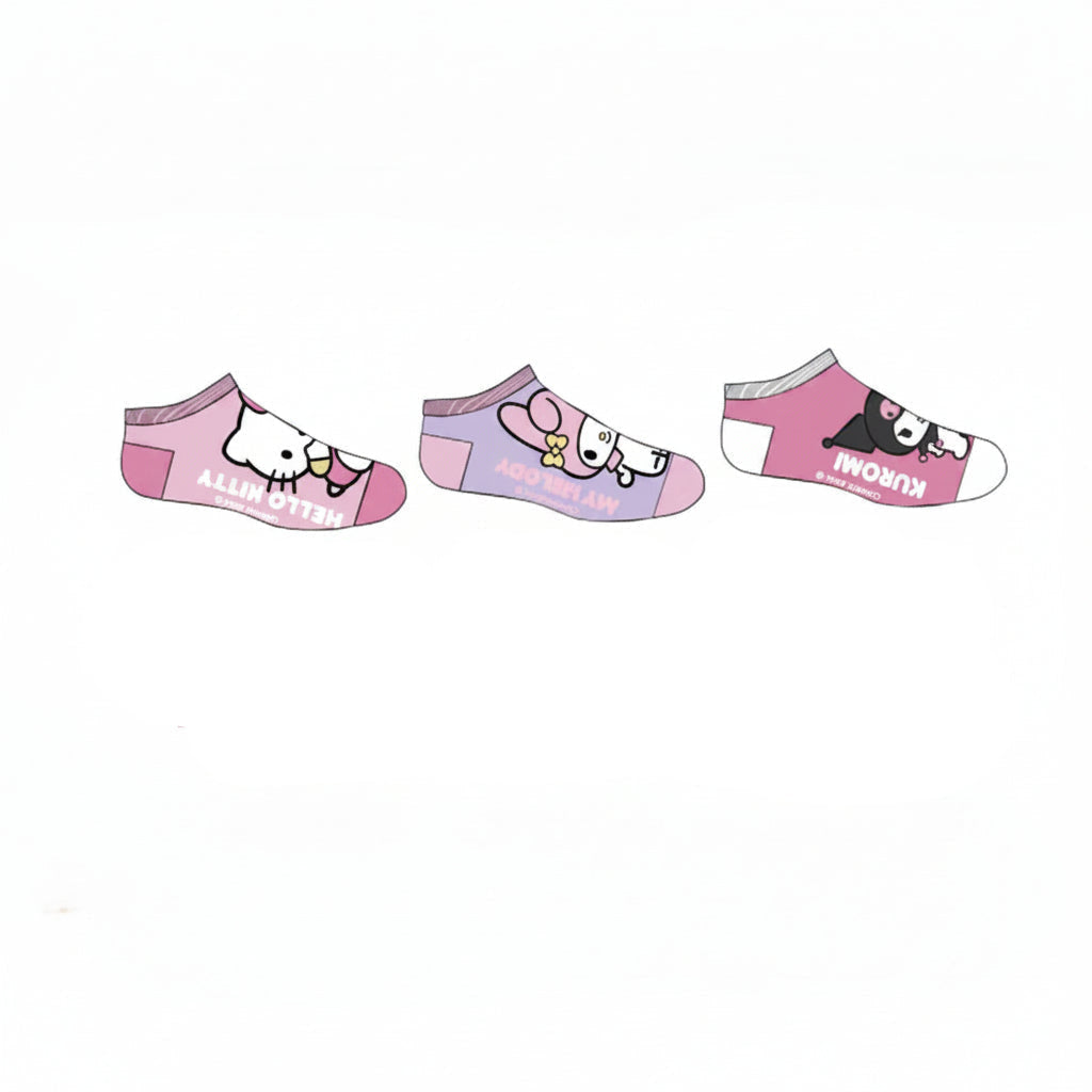 Pack 3 calcetines infantiles tobilleros Hello Kitty Kuromi Sanrio lila 23/26
