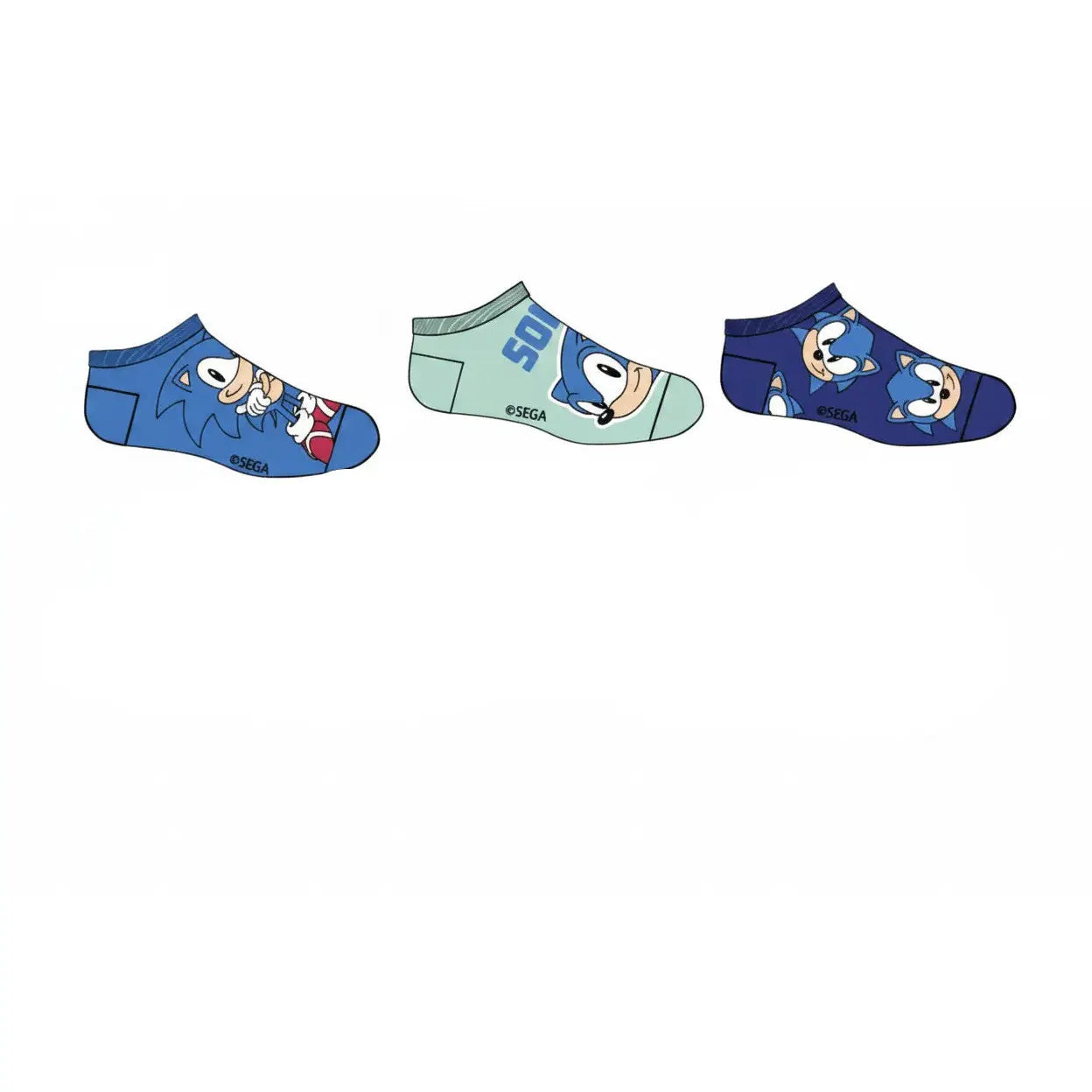 Pack 3 calcetines infantiles tobilleros Sonic The Hedgehog azul 27/30