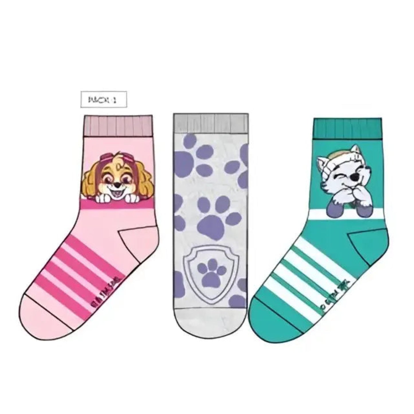 Pack 3 calcetines infantiles PAW PATROL PATRULLA CANINA Skye y Everest - 23/26