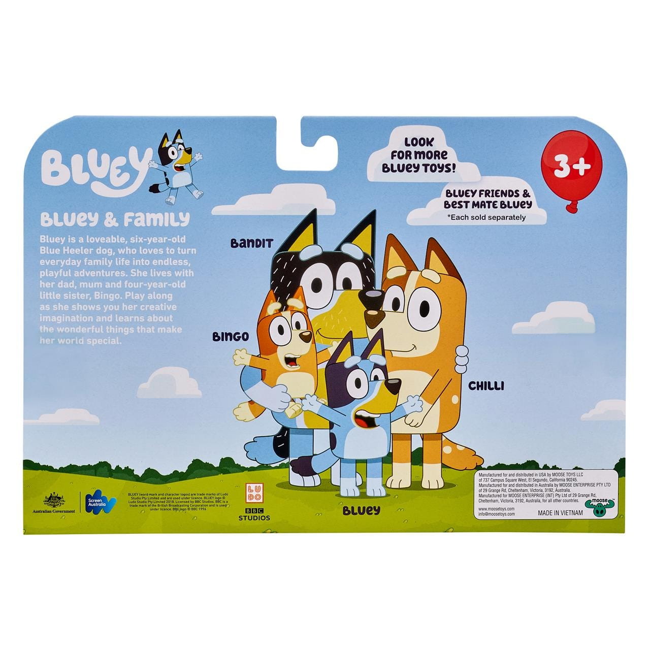 Pack 4 figuras de Bluey y familia (Bingo Bandit Chilli) - muñeca