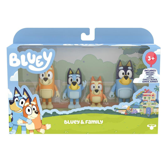 Pack 4 figuras de Bluey y familia (Bingo Bandit Chilli) - muñeca