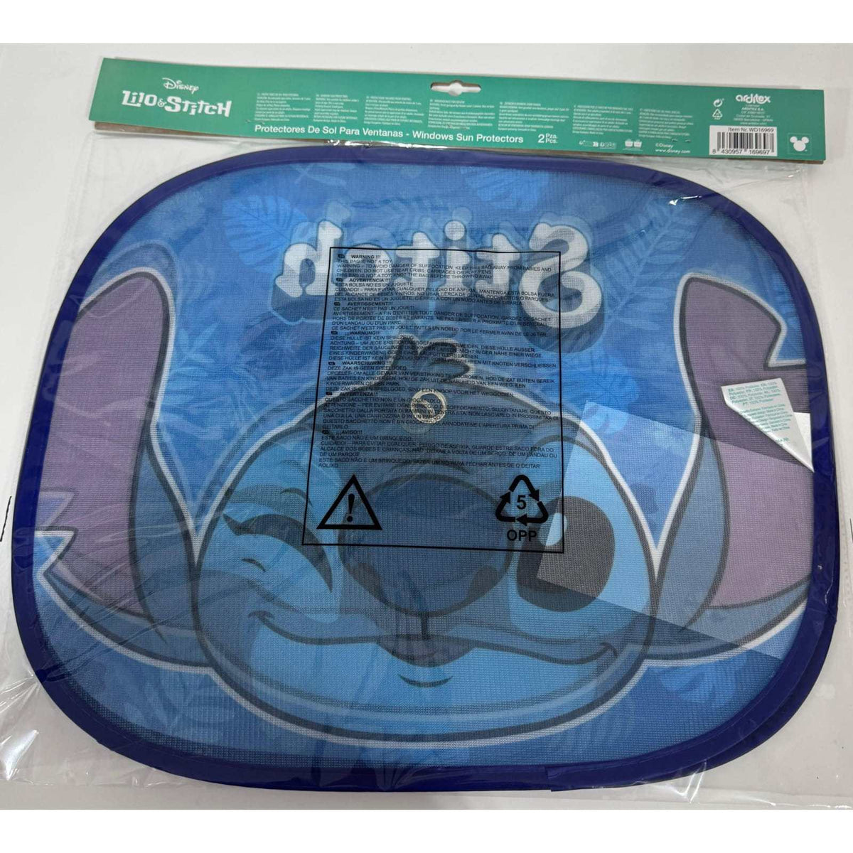 pack de dos parasoles infantiles para coche con diseño de Stitch para ventanas laterales