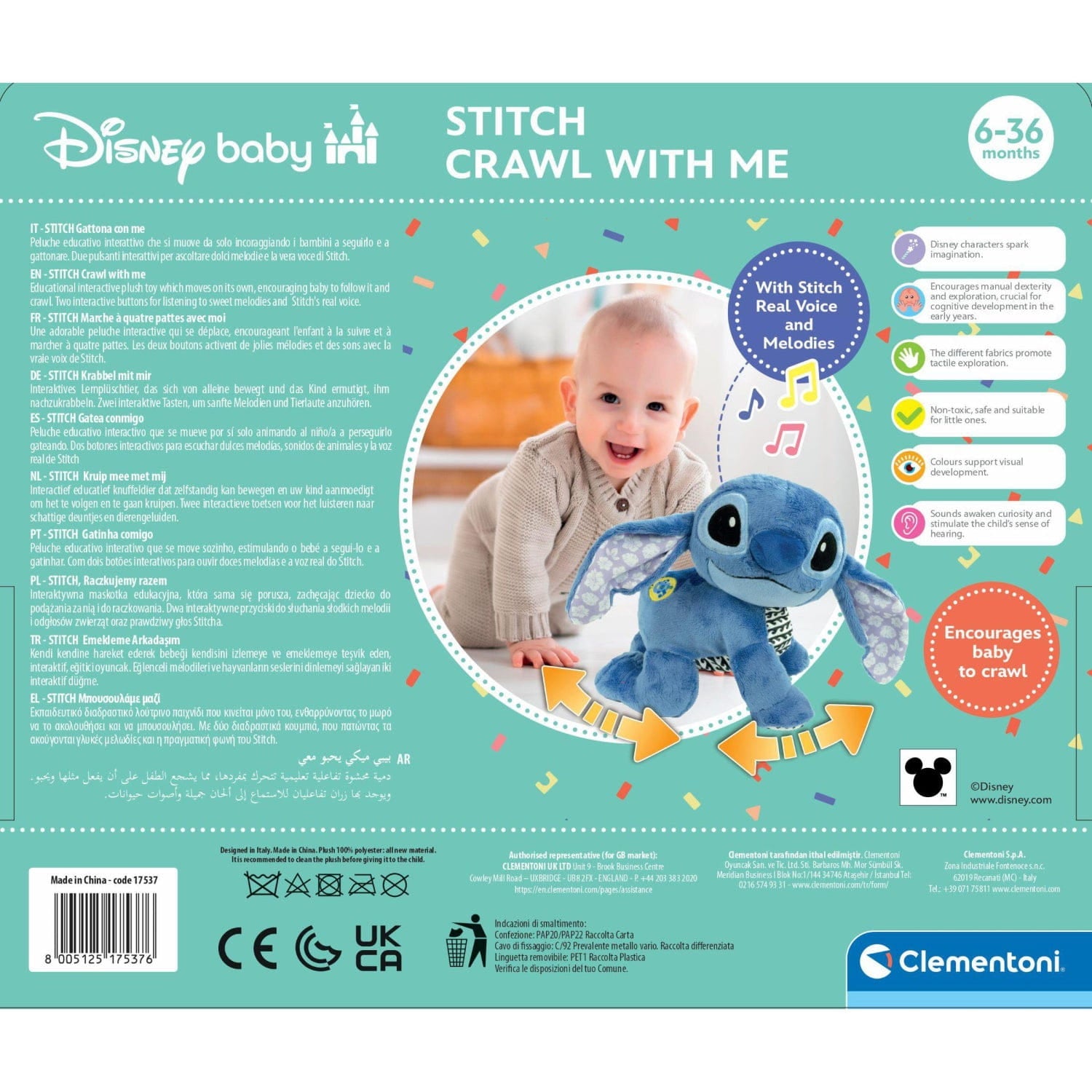 Peluche Stitch Gateos con sonidos 26x32x16cm