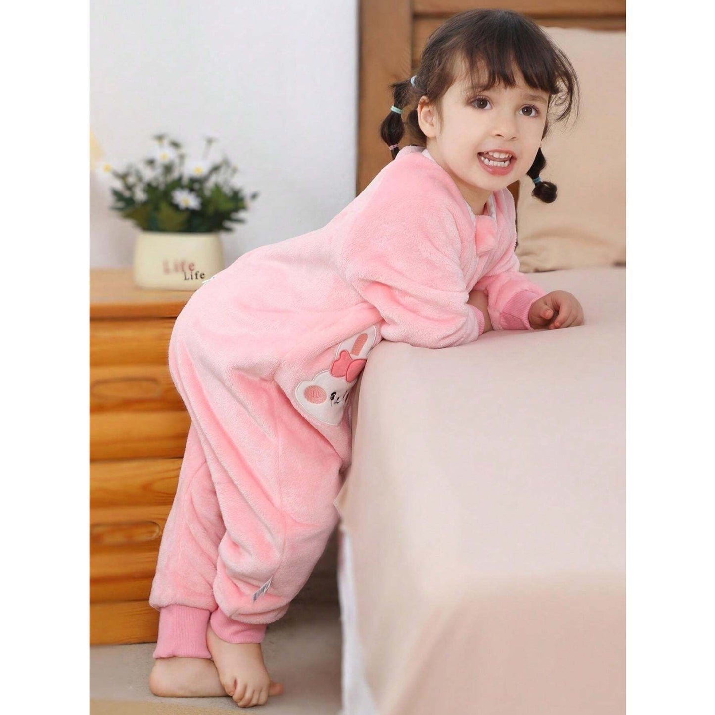 Pijama para Bebé y Niños con Pies Saco de Dormir Tela Suave Manga Larga Ideal Invierno Estampados Divertidos Rosa