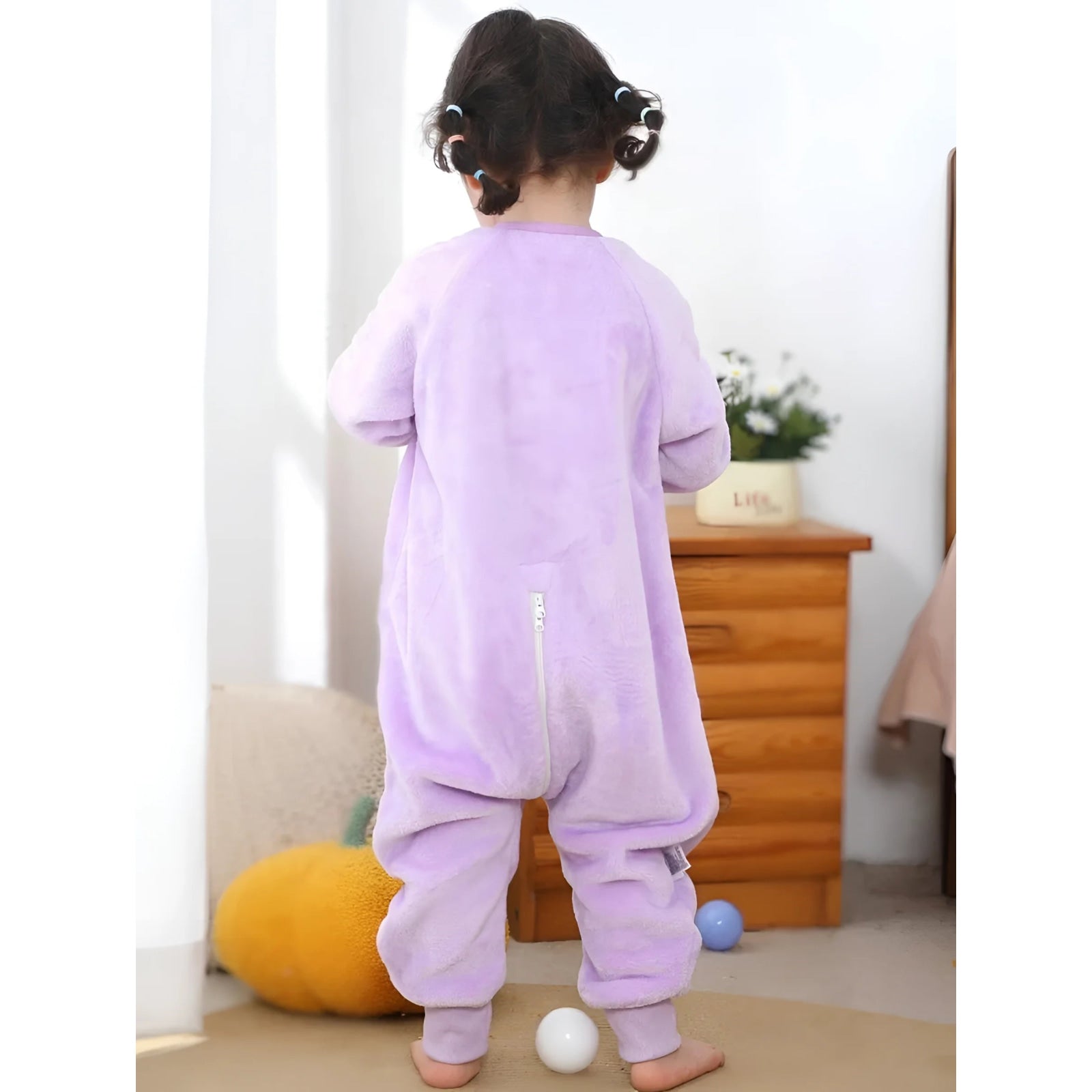 Pijama para Bebé y Niños con Pies Saco de Dormir Tela Suave Manga Larga Ideal Invierno Estampados Divertidos Lila