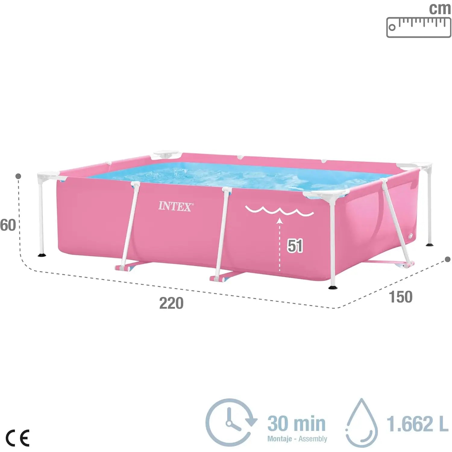Piscina desmontable rectangular Small Frame Familiar 220x150x60cm (capacidad 1662L)