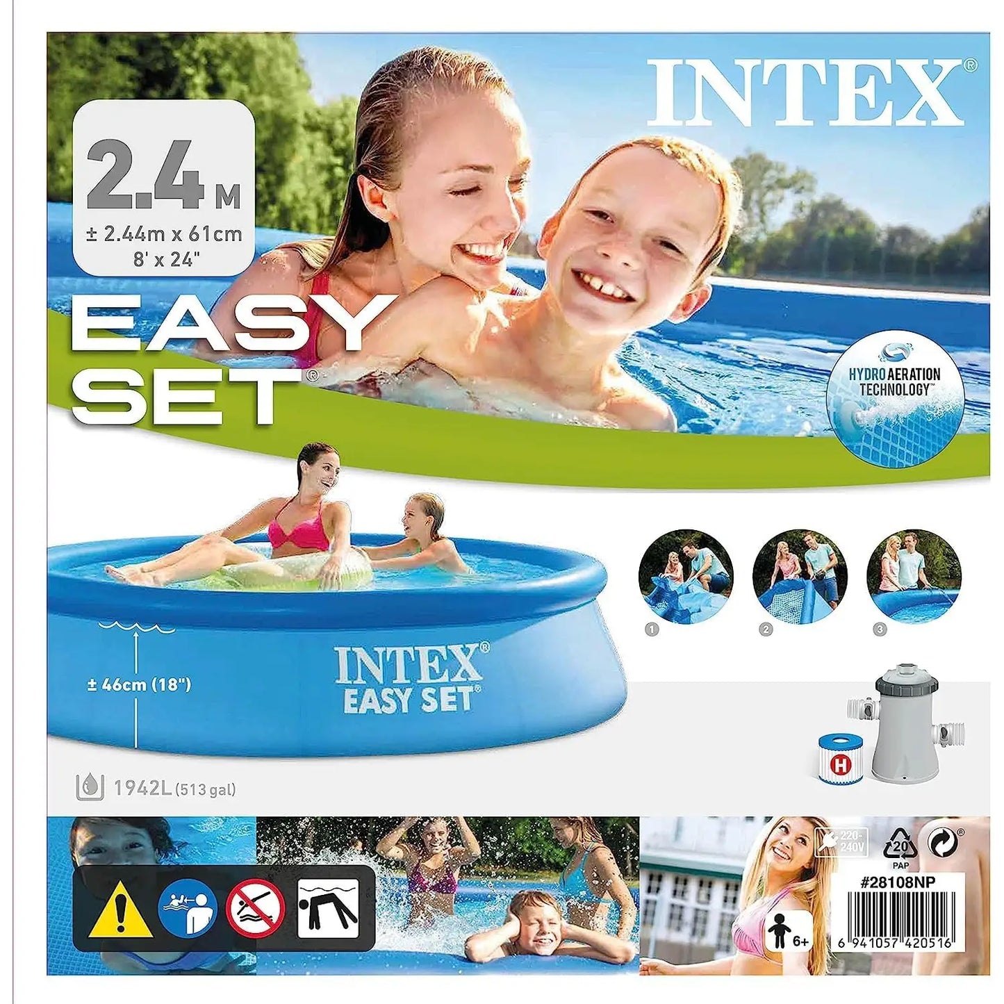 Piscina hinchable redonda Easy Set con depuradora filtro 244x61cm (capacidad 1942L)