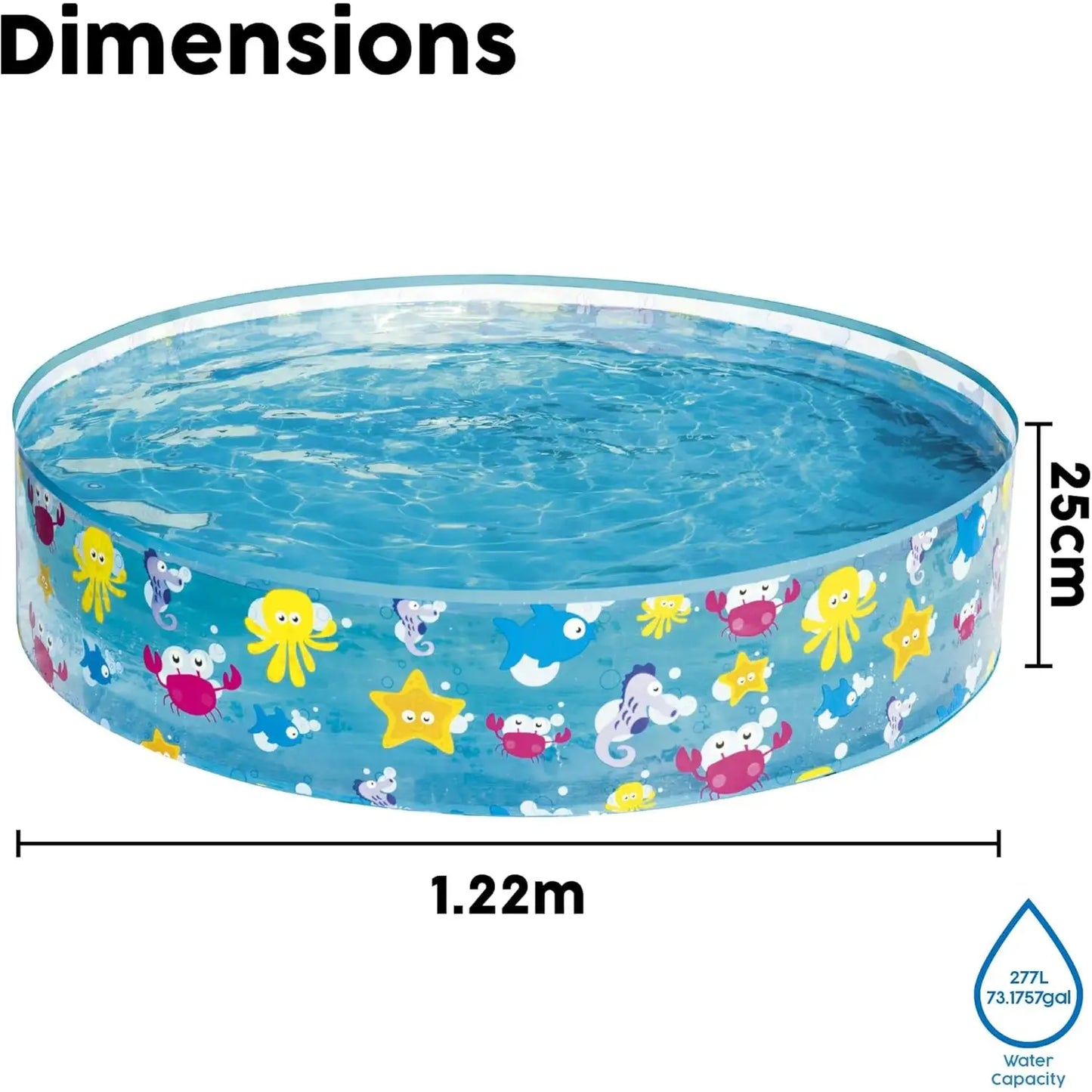 Piscina Infantil para Niños Redonda Animales Marinos 122x25cm 277L Verano Bestway