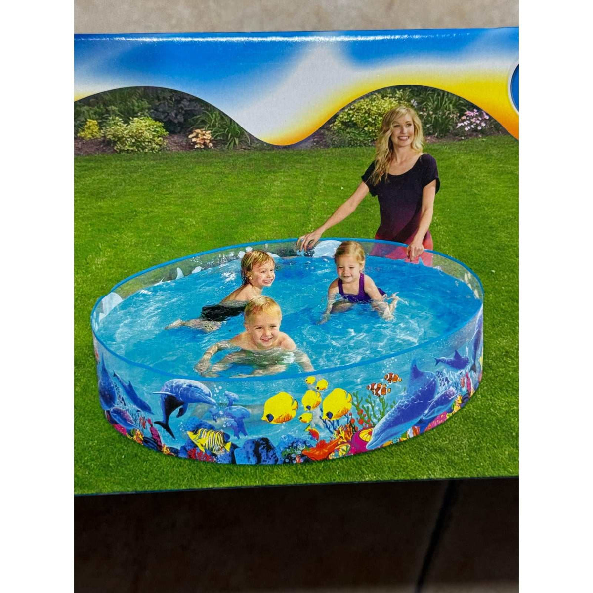 Piscina infantil redonda transparente con diseño de animales marinos para niños