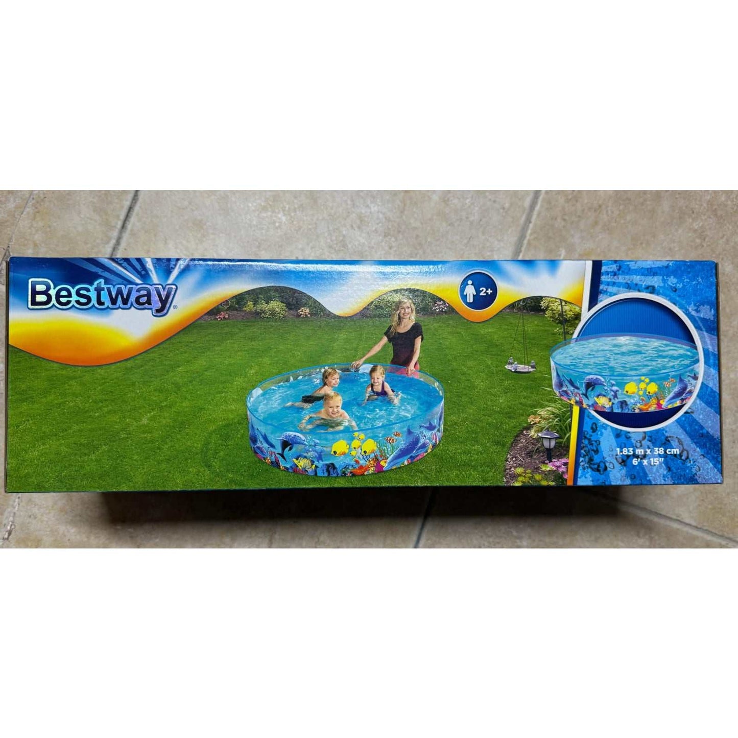 piscina infantil redonda transparente con diseño de animales marinos para niños