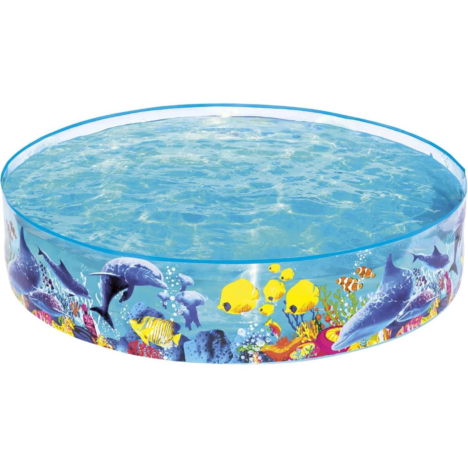 piscina infantil redonda transparente con diseño de animales marinos