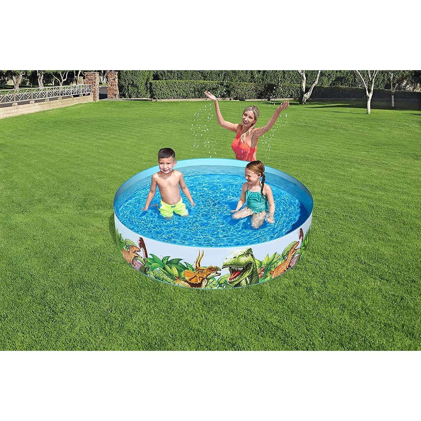 Piscina infantil redonda con diseño de dinosaurios de 183x38 cm para niños